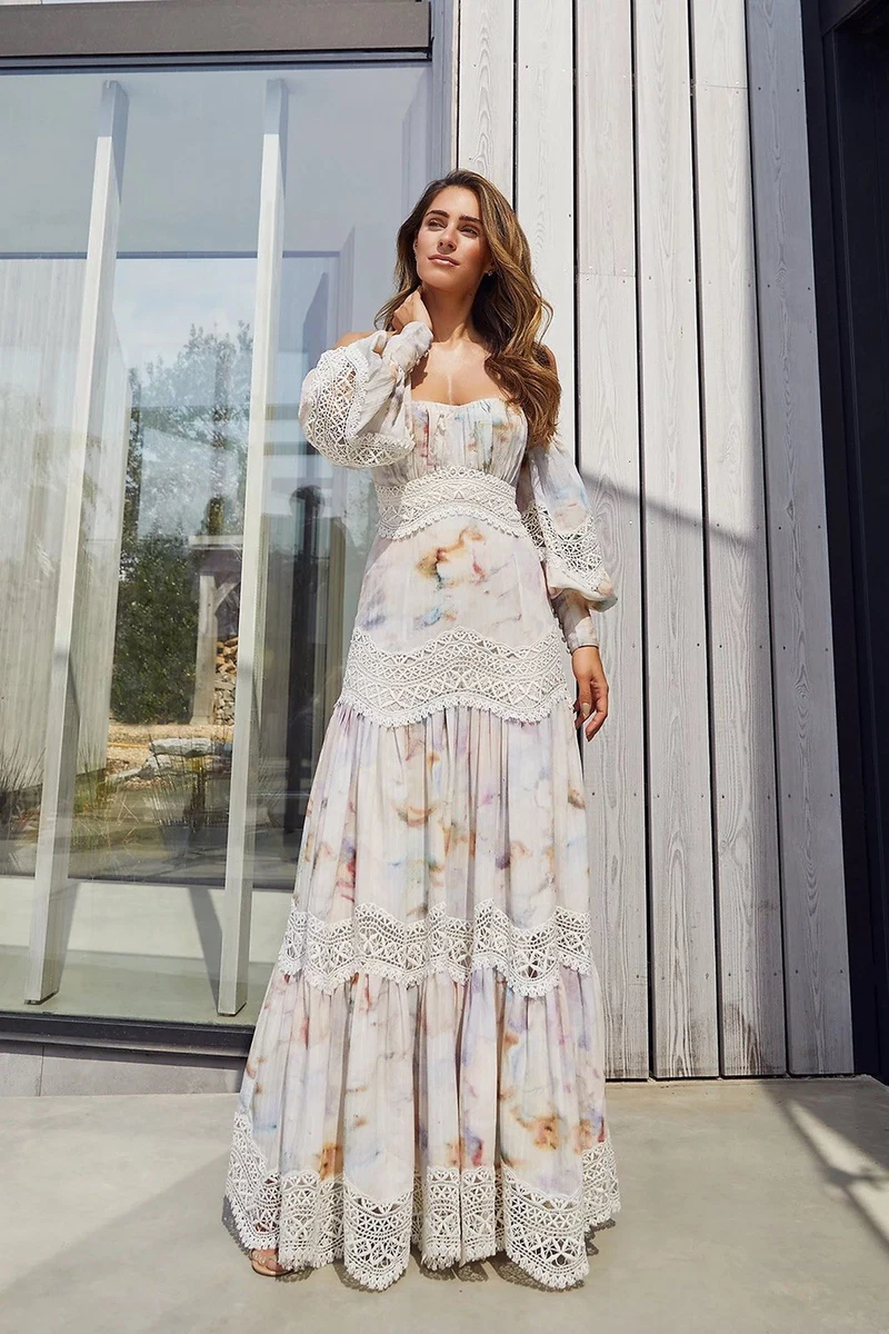 long sleeve pastel maxi dress Azaleia Maxi Dress in Pastel Mix Floral