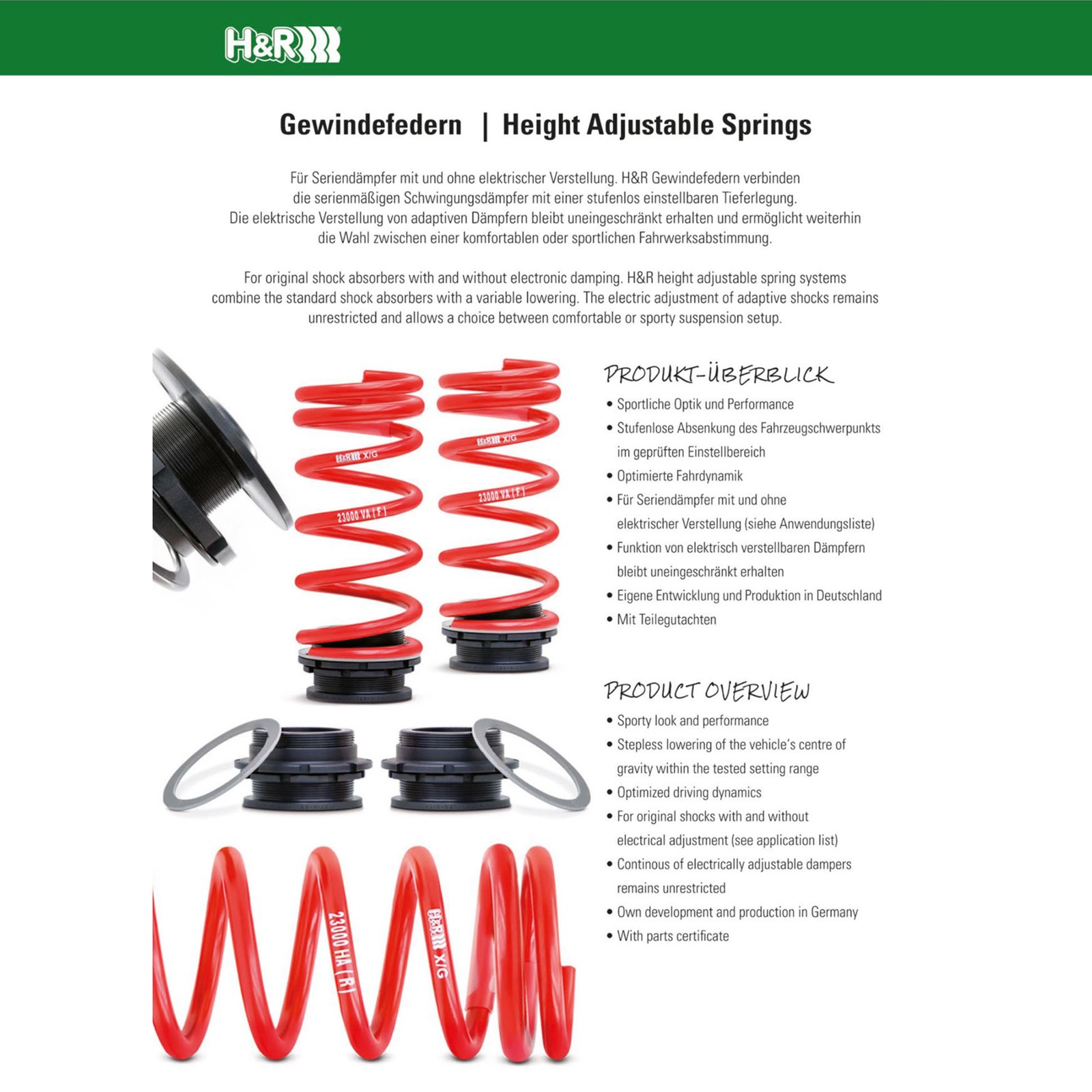 H&R 23005-1 Adjustable Lowering Front and Rear Springs Kit for 2017-2023 Audi R8