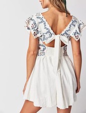 Free People Rambling Roads Embroidered Linen Mini Dress Size Small