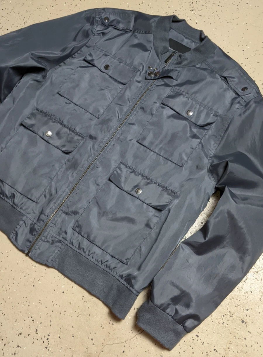 VINTAGE Structure Zip Up Windbreaker Utility Cargo Military Jacket Nylon Y2K