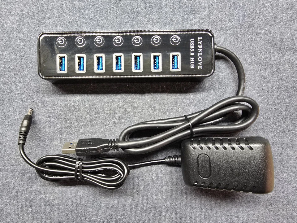 LYFNLOVE USB Hub 3.0 Powered USB Extender 7-Port Data USB Hub w/ Power Adapter - Image 4 of 4