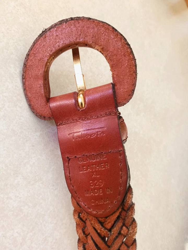 Cinturón tejido trenzado de cuero genuino TALBOTS para mujer talla XL envuelto hebilla en U marrón Foto 3 de 4