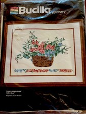 Vintage Bucilla Stitchery Kit Panier Des Fleurs SEALED 40312 Flowers in Basket