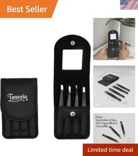 Luxury TWEEZIA Stainless Steel Tweezer Set with Mirror Leather Case - 4 Pieces
