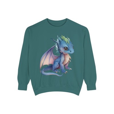 Blue Baby Dragon Sweatshirt, Fantasy Lover Gift, Unisex Cute Dragon Sweatshirt