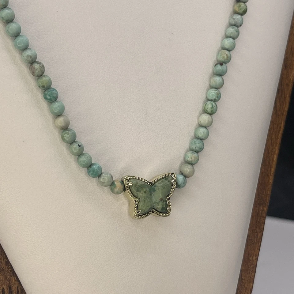 Kendra Scott Lillia Gold Sea Green Butterfly Beaded Necklace 20” Adjustable - Image 4 of 4