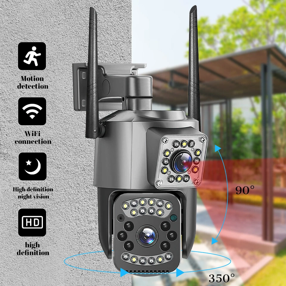 Dual Lens HD 1080P WiFi IP Camera Wireless Outdoor CCTV PTZ Home Security IR Cam - Image 2 of 4