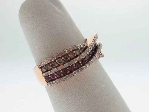 Estate Purple Rhodolite Champ/White Diamonds Band Solid 14K Rose Gold Ring SZ 6 - Image 4 of 4