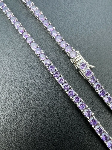Tennis Chain 3mm Real 925 Sterling Silver Purple Simulated Amethyst CZ Necklace image 10