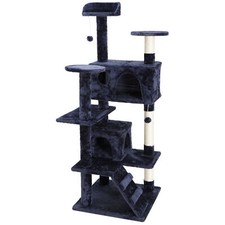 53" Sturdy Cat Tree Cando Tower Activity Kitty Multilevel with Padded Perch Blue