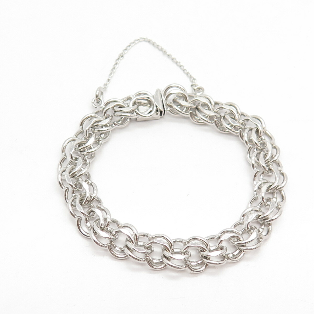 925 Sterling Silver Vintage Double Rolo Link Bracelet 7