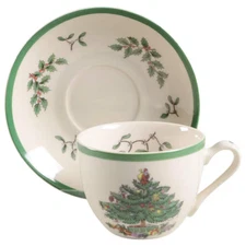 Spode Christmas Tree 7 oz. Ceramic Teacup and Saucer Set