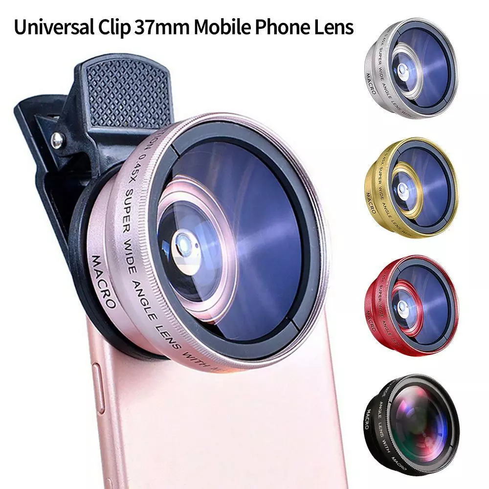 Universal Clip 37mm Mobile Phone Lens 0.45x 49uv Super Wide Angle Macro Lens NEW