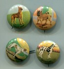 4 1930’s Dog Pinback Buttons: Great Dane, Pug, Wolf Hound, Dalmatian