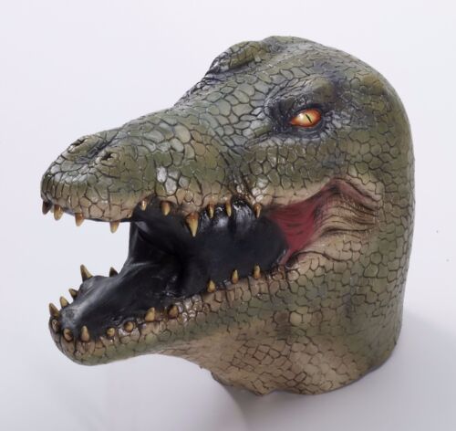 Latex Alligator Mask Large Realistic Gator Head Face Crocodile Green Adult Mens - Photo 1 sur 1