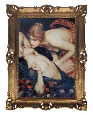  Wandbild Wunderschönes Antik Gemälde 70x90cm By J.W.WATERHOUSE Das Erwachen von - Bild 1 von 3