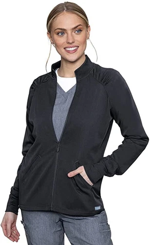 Med Couture Touch Women's Raglan Zip Front Warm Up Jacket, Pewter Gray, NWT, XL - product listing photo