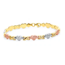 Wellingsale 14k Tri Color Gold Diamond Cut Heart Bracelet - 7.25"
