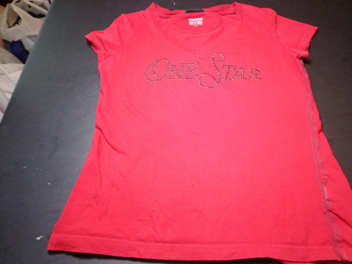 CONVERSE ONE STAR Womens Medium Red Short Sleeve V Neck Top T