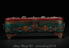 10 " Old Tibet Buddhism Bronze Inlay Turquoise Gem eight treasures Jewelry Box