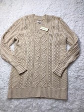 LL Bean Sweater Medium Womens NWT Signature Cotton Fisherman Cable Knit Beige
