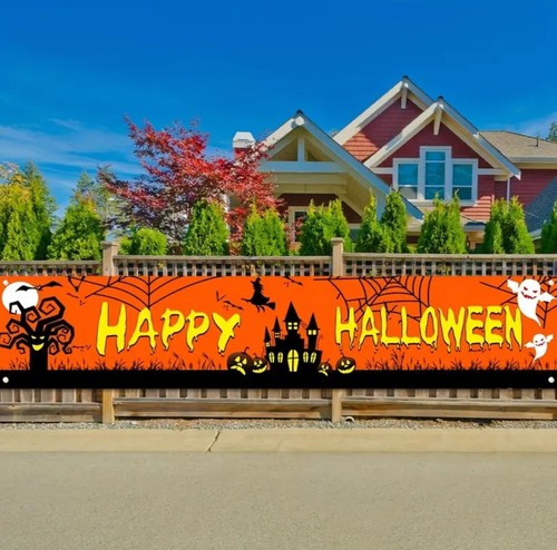 Happy Halloween Banner for Outdoor Garage Fence Patio Or Indoors - 78x18 Inch - Picture 3 of 4