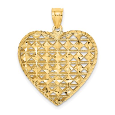 14K Yellow Gold 3-D Cut-out Diamond-cut Puffed Heart Pendant