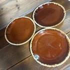 Hull Drip Glaze Rim Dinner Plates 10.5" Brown SET OF 3 Oven Proof USA Back Ribs