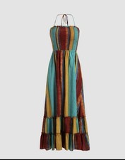 Cider Dress Gingham Checkered Cottagecore Striped Maxi Dress Sz Small Ruffle