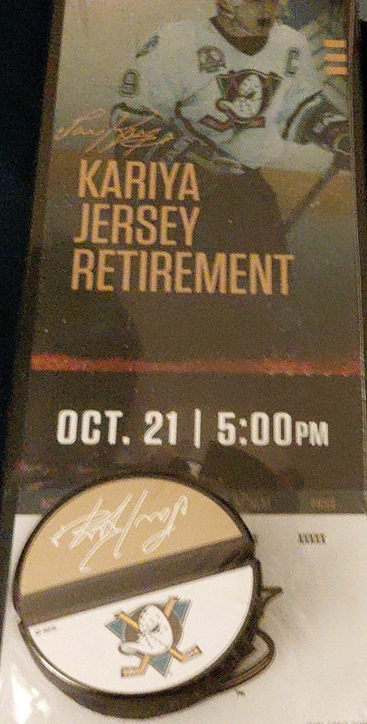 Paul Kariya Anaheim Ducks Jersey Retirement NHL Plaque and Puck