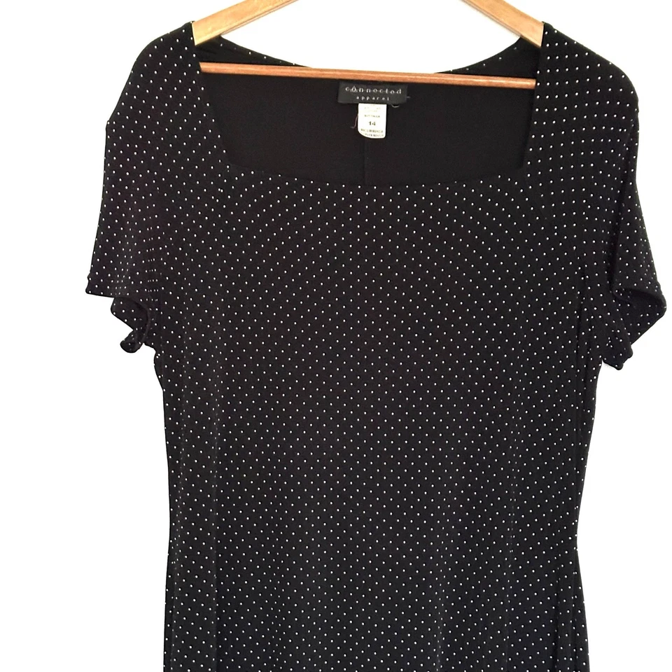 Женское платье макси Connected Apparel размер 14 черно-белое в горошек с коротким рукавом - Изображение 3 из 4