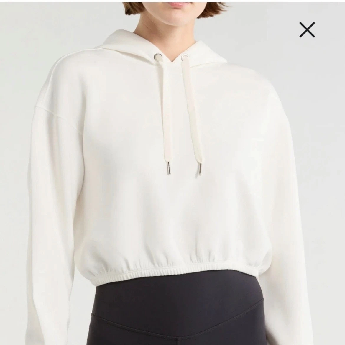 NEW Spanx AirEssential Cropped Hoodie Womens XL White Cinched Hem Pullover