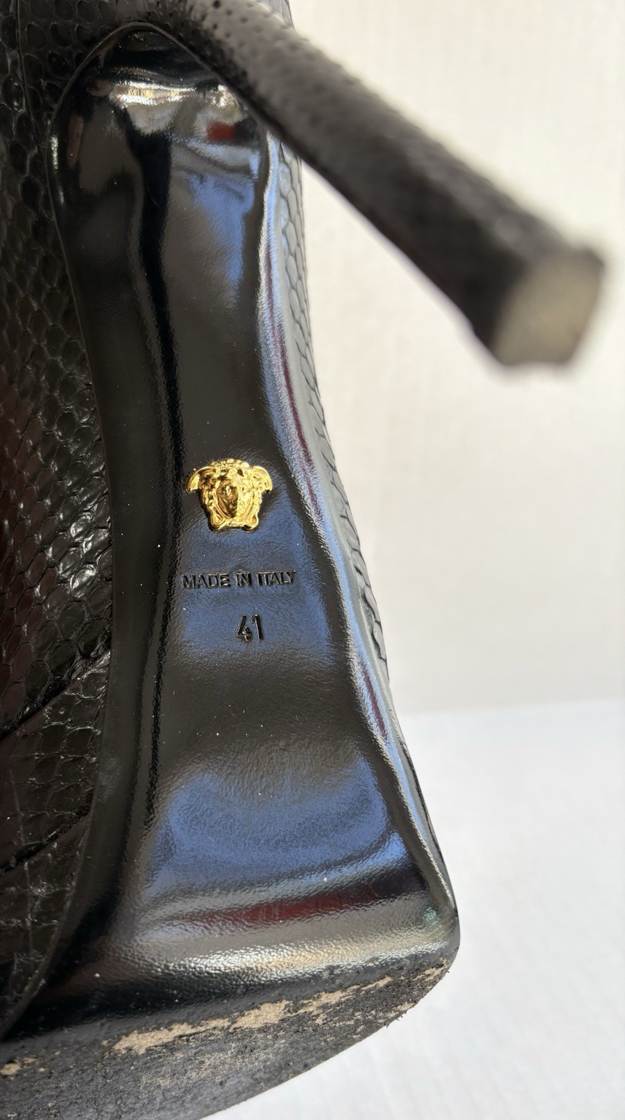 Versace Black Python Snakeskin Playform High Heel… - image 12