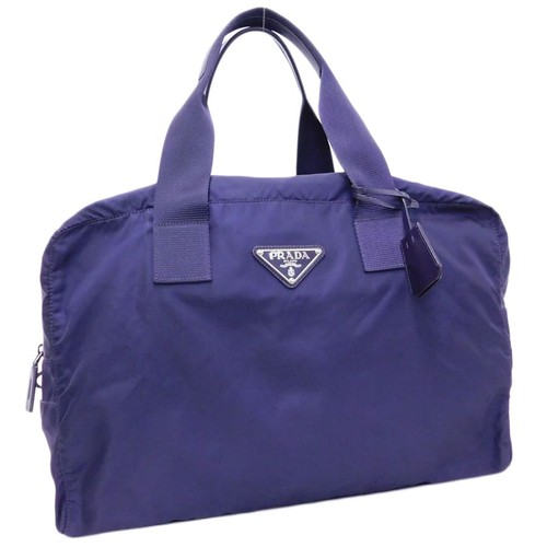 Prada Boston Bag Nylon Purple Mini Duffel Bag Triangular Used Authentic