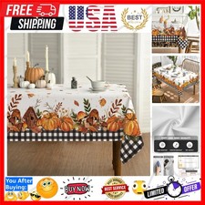 Fall Tablecloth 60x84 Inch Rectangular, Thanksgiving Autumn Harvest Pumpkin M...