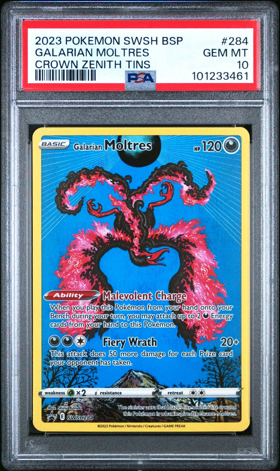 Pokemon Galarian Moltres Crown Zenith Tins Full Art Promo SWSH284 PSA 10 #284