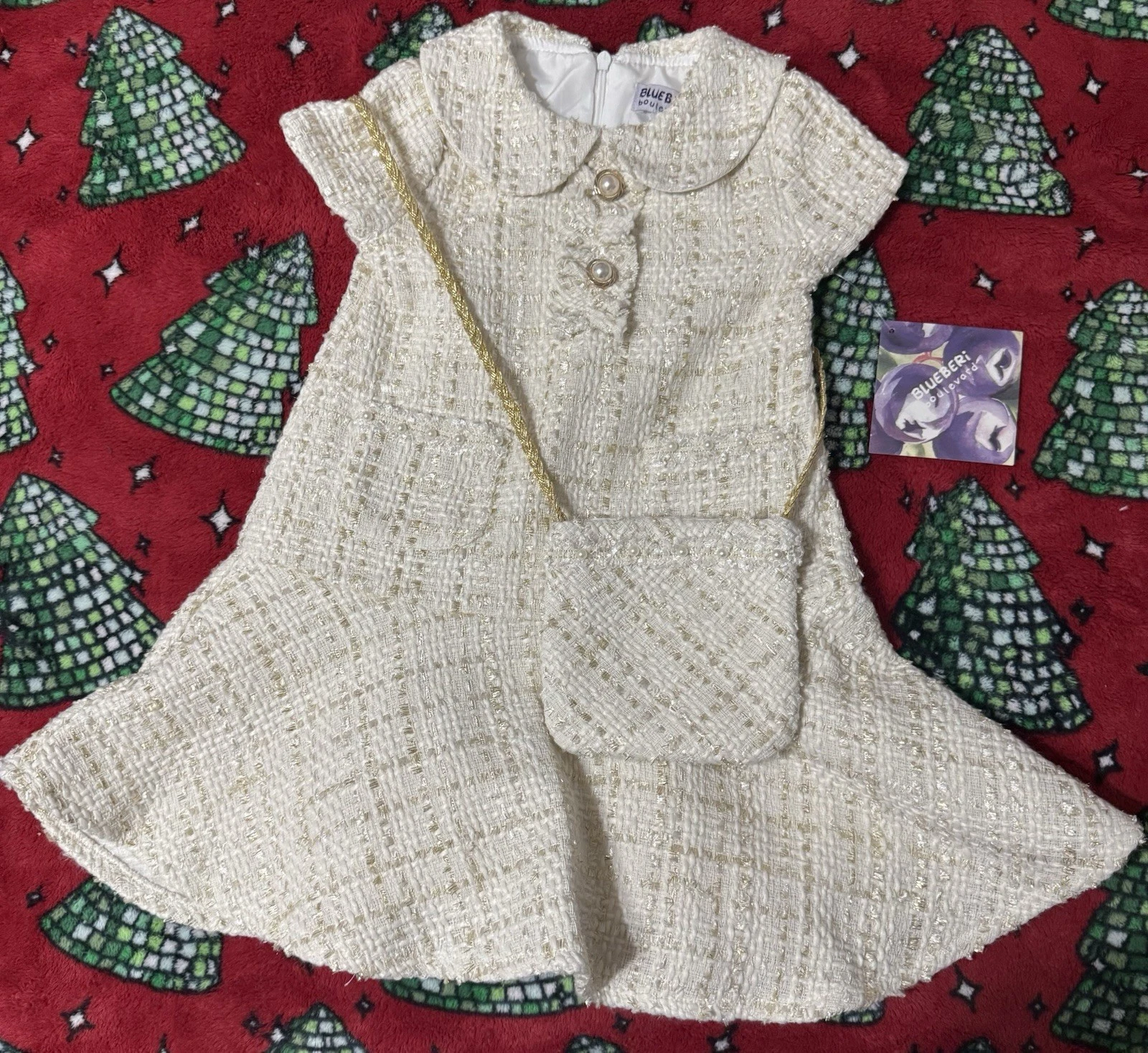 Blueberi Boulevard Girls Tweed Dress & Purse Set 3t Holiday Party Outfit NWT $48