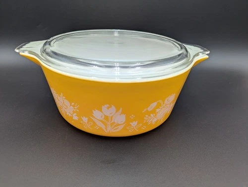 Vintage Pyrex Garden Medley Gold Casserole Dish Bowl w/ Lid 2.5Qt 475-B