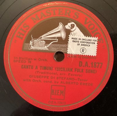 Giuseppe di Stefano   78 rpm HMV DA1877: Cantu a timuni/A la barcillunisa; E