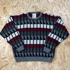 Vintage Grandad Abstract Jumper Black Red Made in USA Acrylic XL