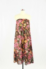 Vintage 90's FLOWER Brown Pink Beaded Sequin Floral Cotton Gauze Dress, One Size