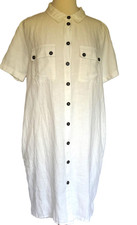 Sita Murt White Button Down 100% Linen Spring Summer Shirt Dress USA Size Large