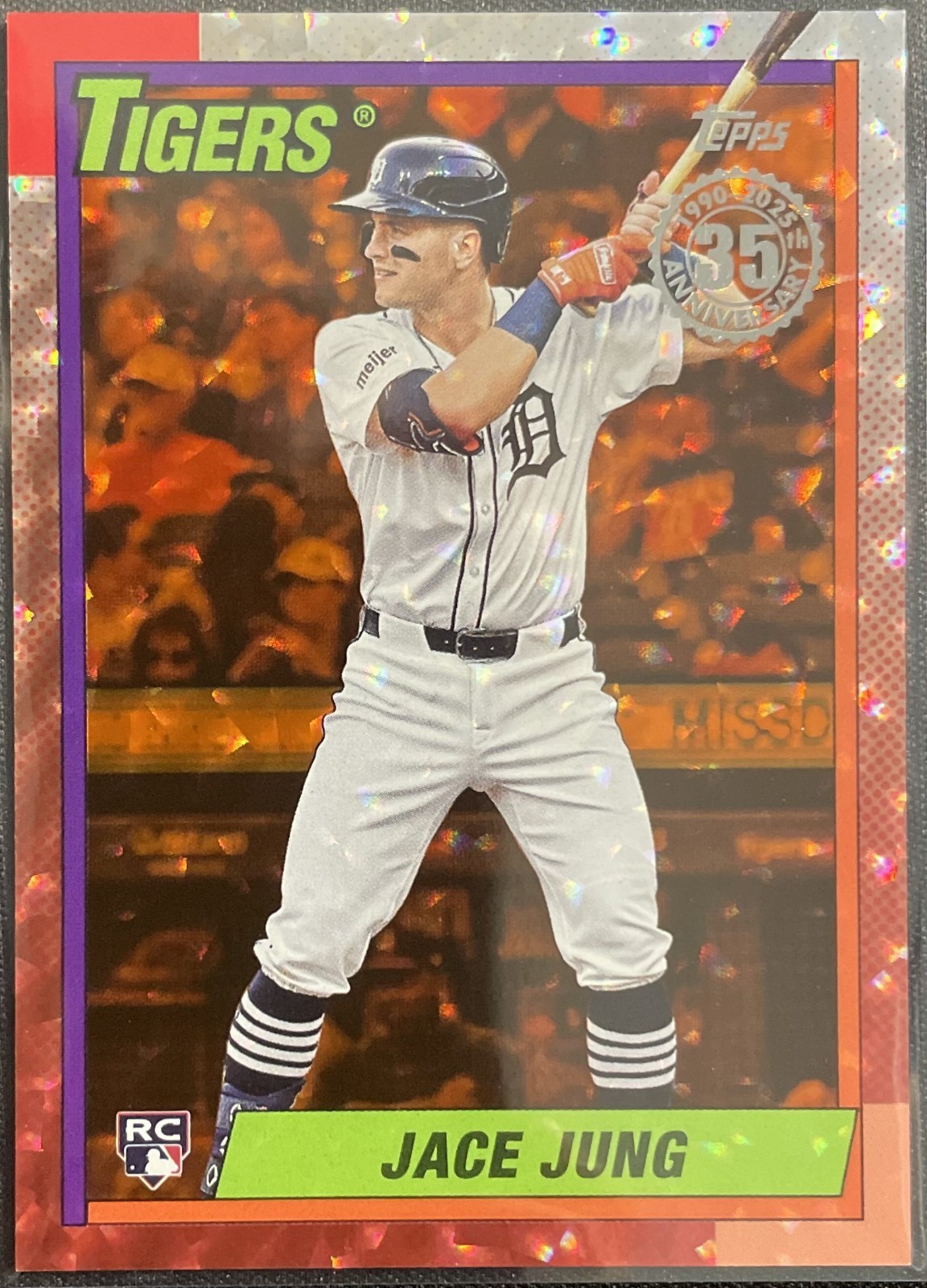 2025 Topps Series 1 Jace Jung #T90-55 1990 Topps Orange Crackle Foilboard /25 RC