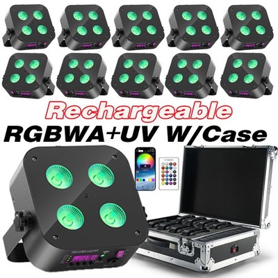 8pcs Wireless LED Stage Uplight 4X25W RGBWA+UV Rechargeable Par Light w/ Case
