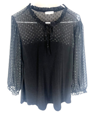 Joie De Vivre Women's Plus Size Black Blouse 3/4 Sleeves Sz 3X