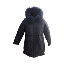 Women s XS Gray Long Parka Coat Faux Fur Hood Winter Jacket Slim Fit Warm.