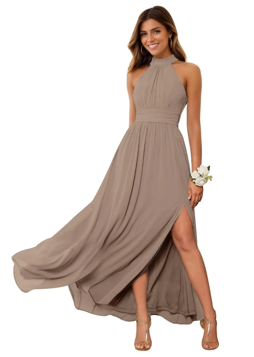 brown dress pants women Nala Tulle Strapless Maxi Dress in Taupe UK12 / Taupe main image 0