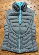 Gray and teal quilted Down cold weather Puffer Vest By Blanc Noir Women Size S