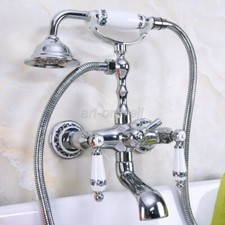 Polished Chrome Brass Wall Mount Bathtub Clawfoot Faucet Mixer Tap w/Hand Shower