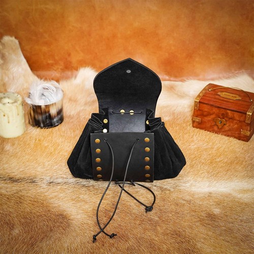 Medieval Belt Pouch Suede Leather Coin Bag SCA LARP Renaissance Cosplay Black - Imagen 6 de 17